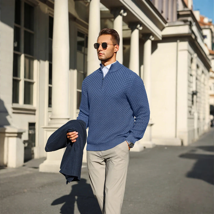 Men’s Quarter Zip Knit Sweater – Casual Mock Neck