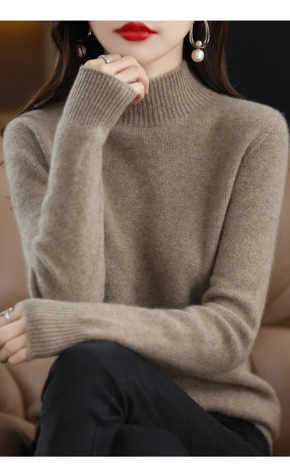 Half High Collar Women Sweater - Cozy Slim Stretch Fits