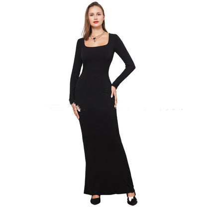Shaping Bodycon Dress – City-chic long sleeve maxi with double-layer tummy control