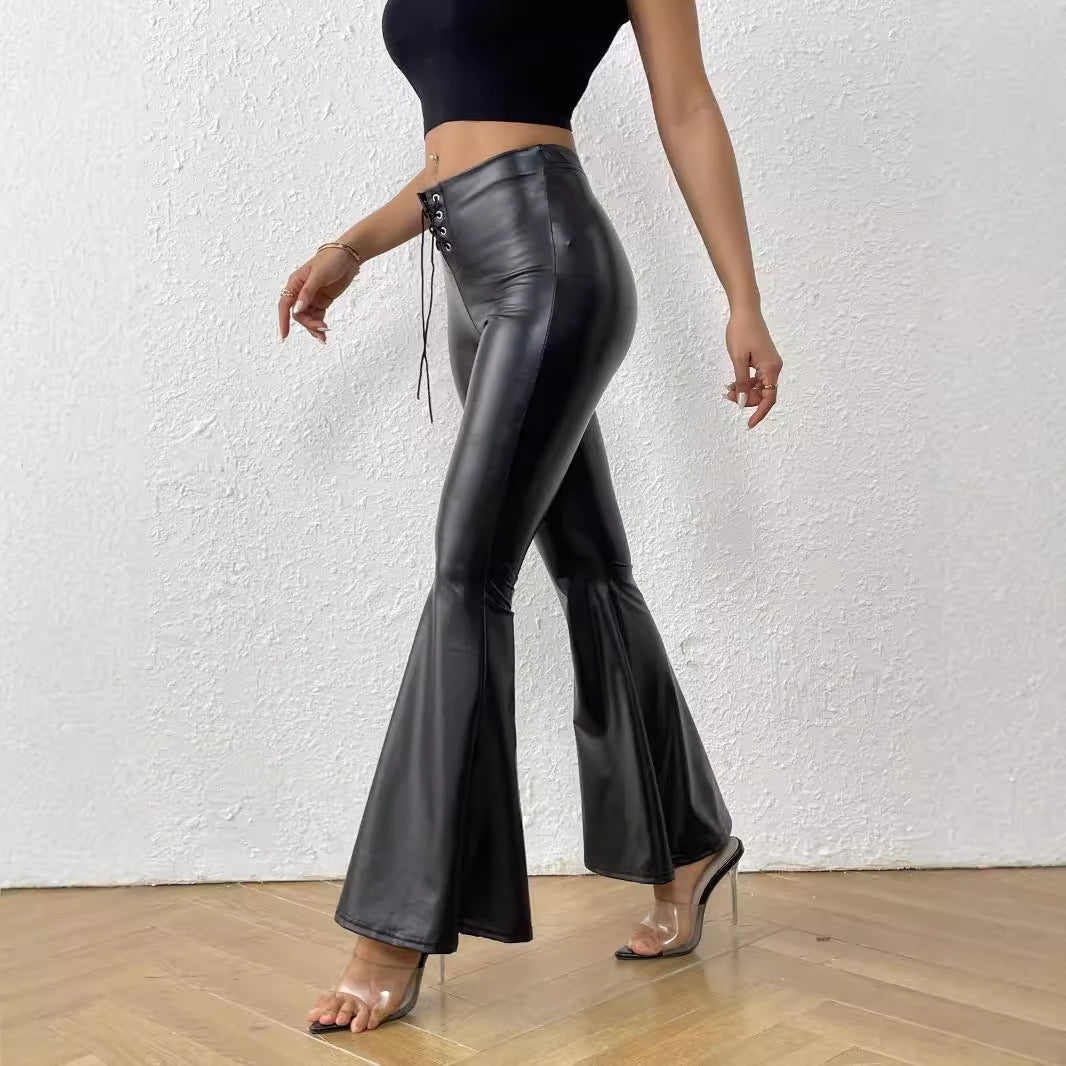 Shiny leather-look bell-bottom pants – bootcut silhouette