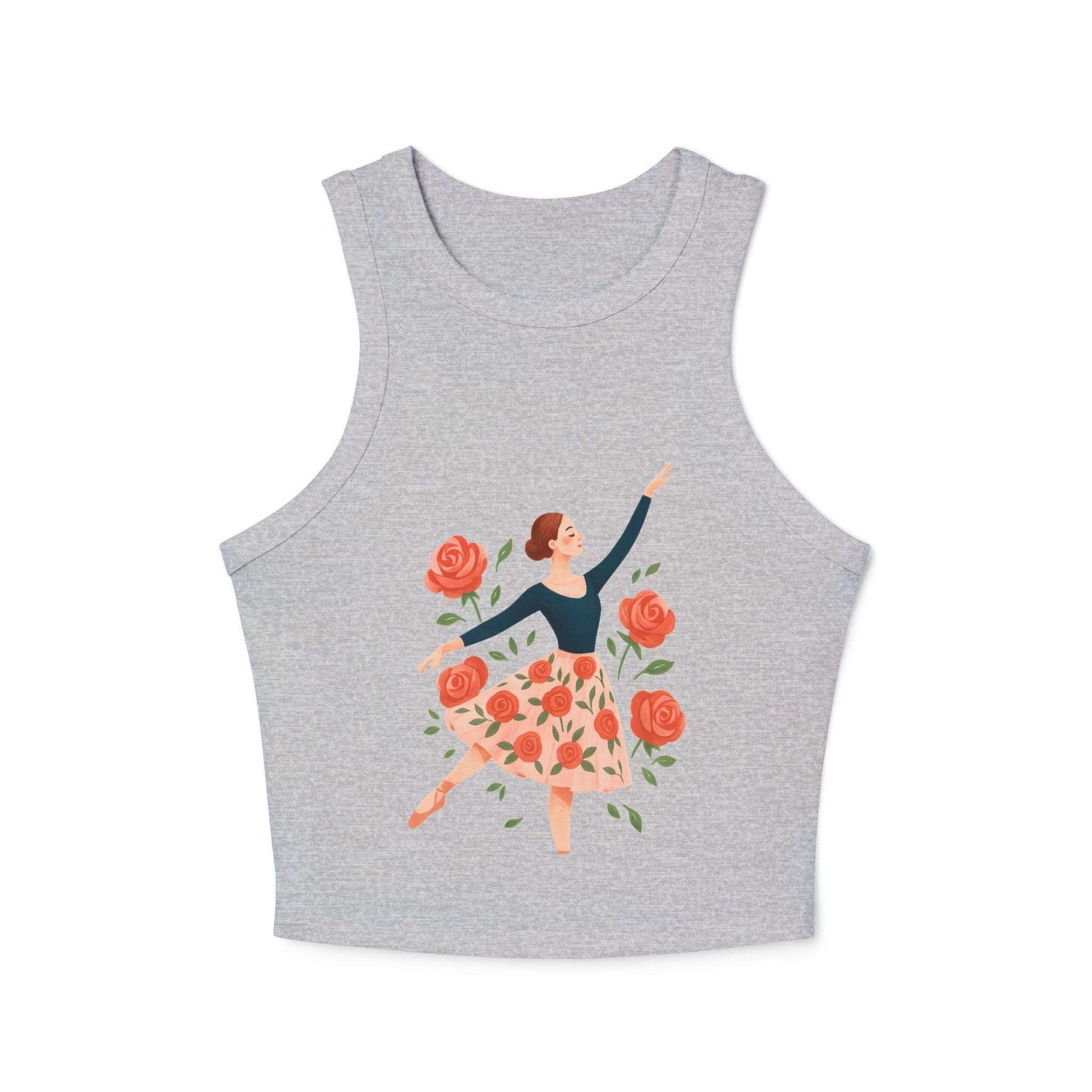 Gray women's tank top with ballerina floral design