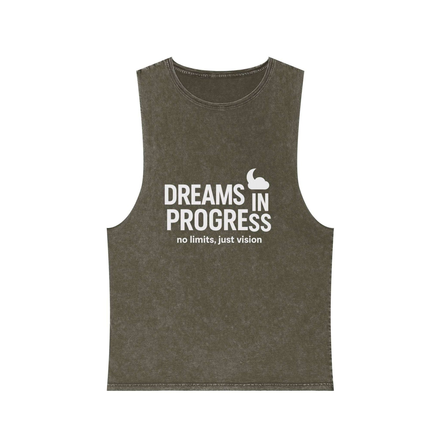 Stonewash motivational tank top with slogan print