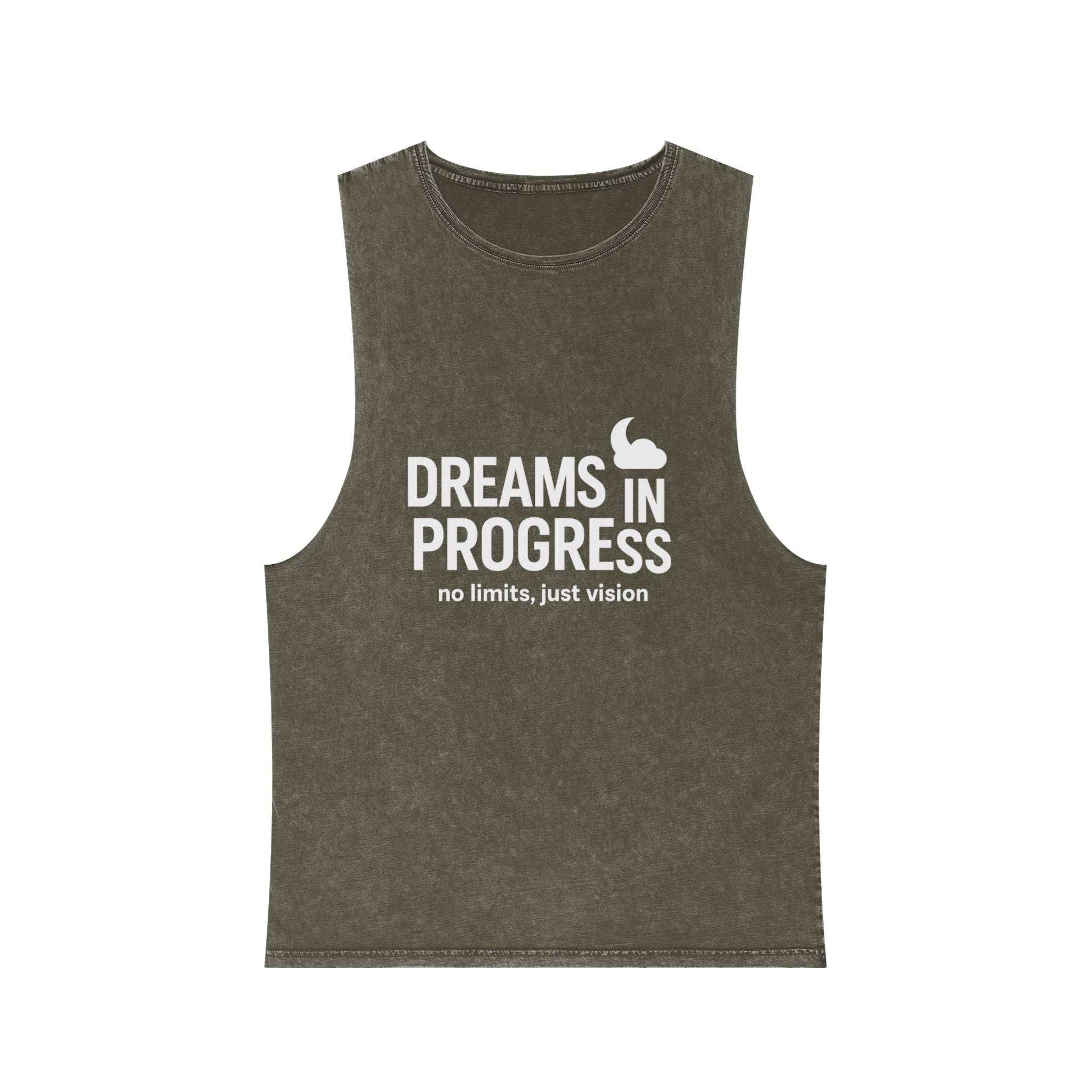 Fitness-ready unisex tank top in stonewash texture with ribbed neckline

