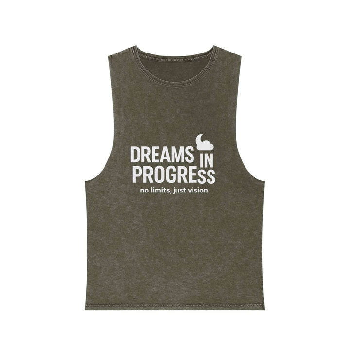 Stonewash motivational tank top with slogan print
