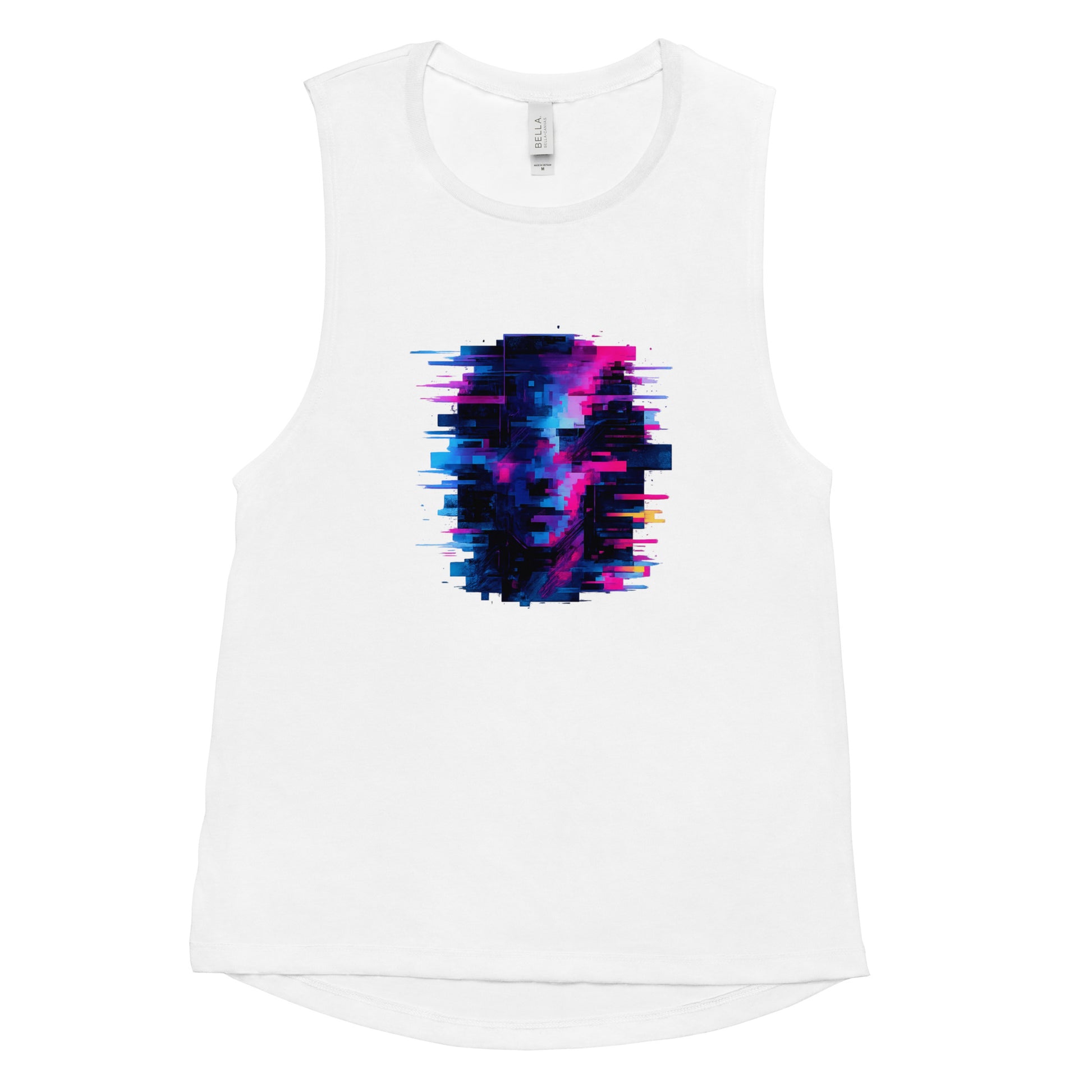 Side angle of athletic model in heather gray muscle tank, casual stance highlights curved hem, low armhole, and relaxed workout fit.

