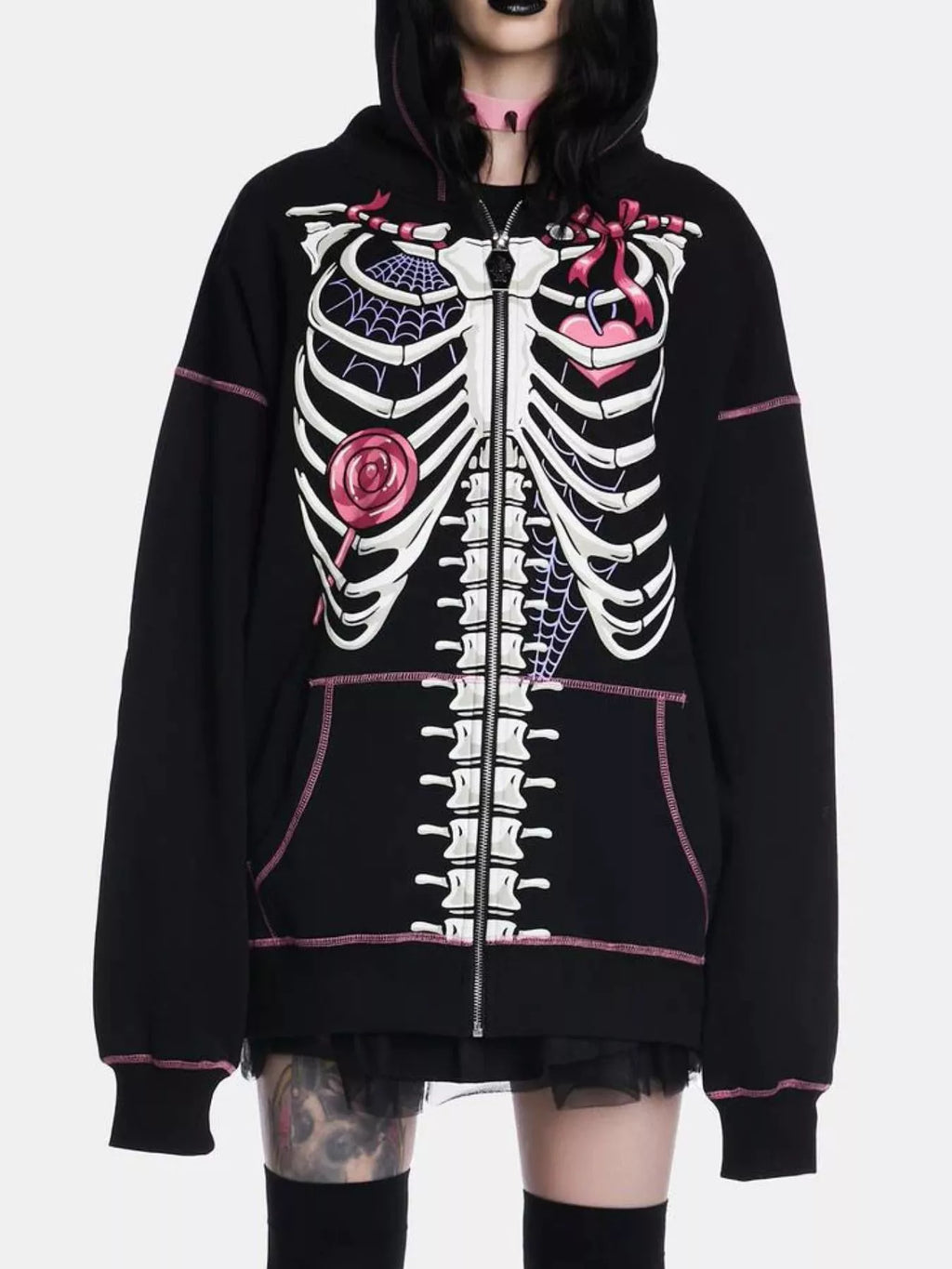 Women's Halloween Zip-Up Drawstring Hoodie – Cozy Spook