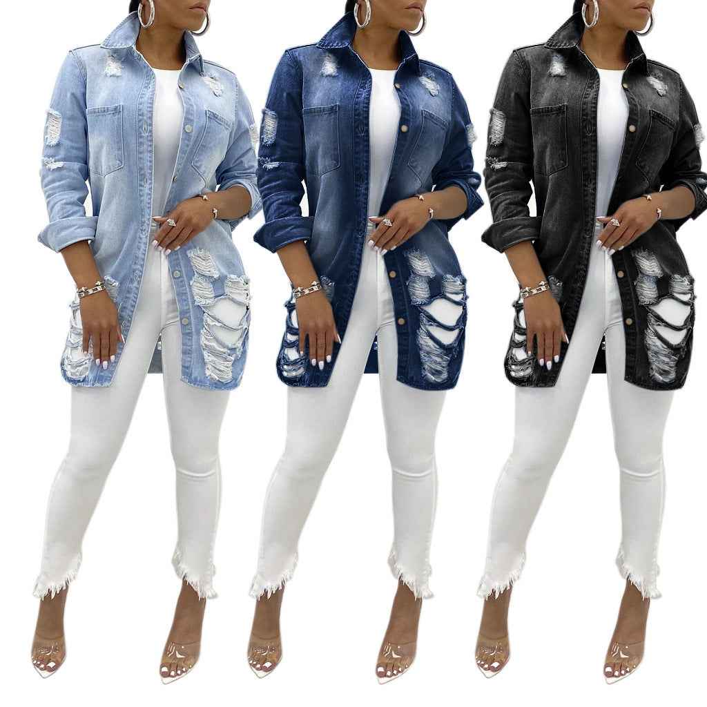 Sexy Ripped Denim Jacket for Women – Elegant &amp; Versatile