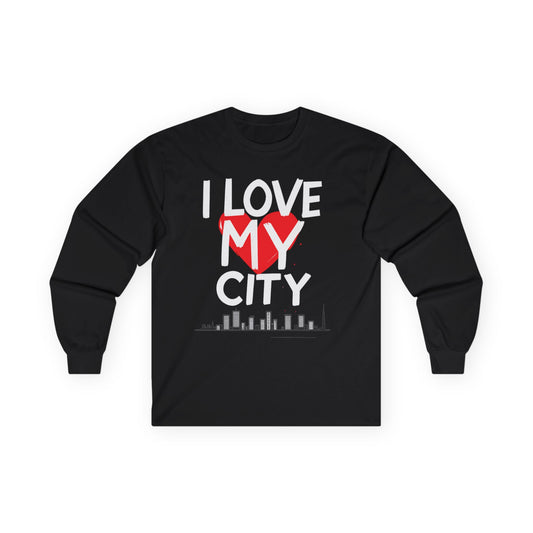Black long sleeve tee with I Love My City design