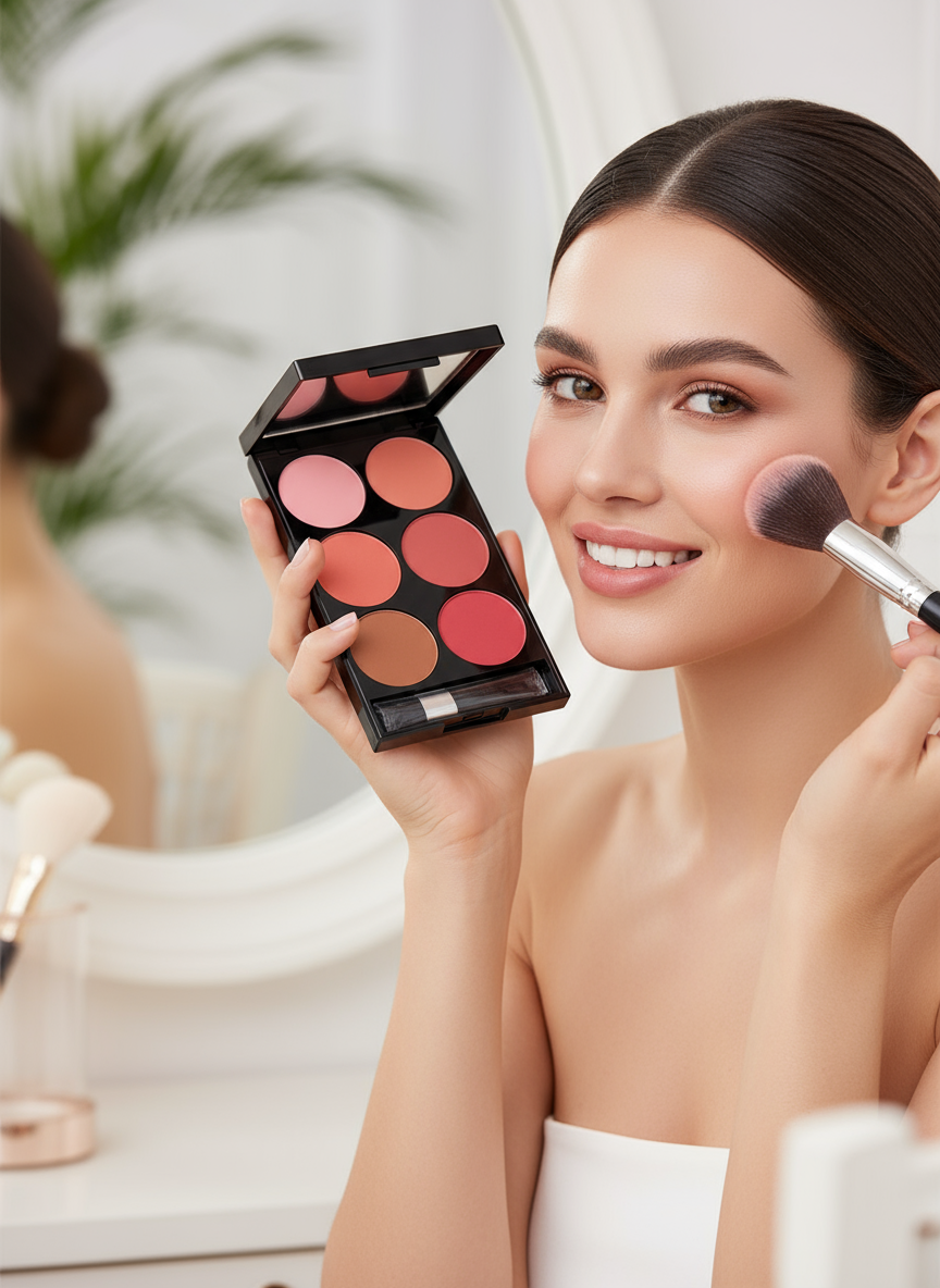 Six Color Blush Palette Open View – Multicolor Shades for Natural Flush 