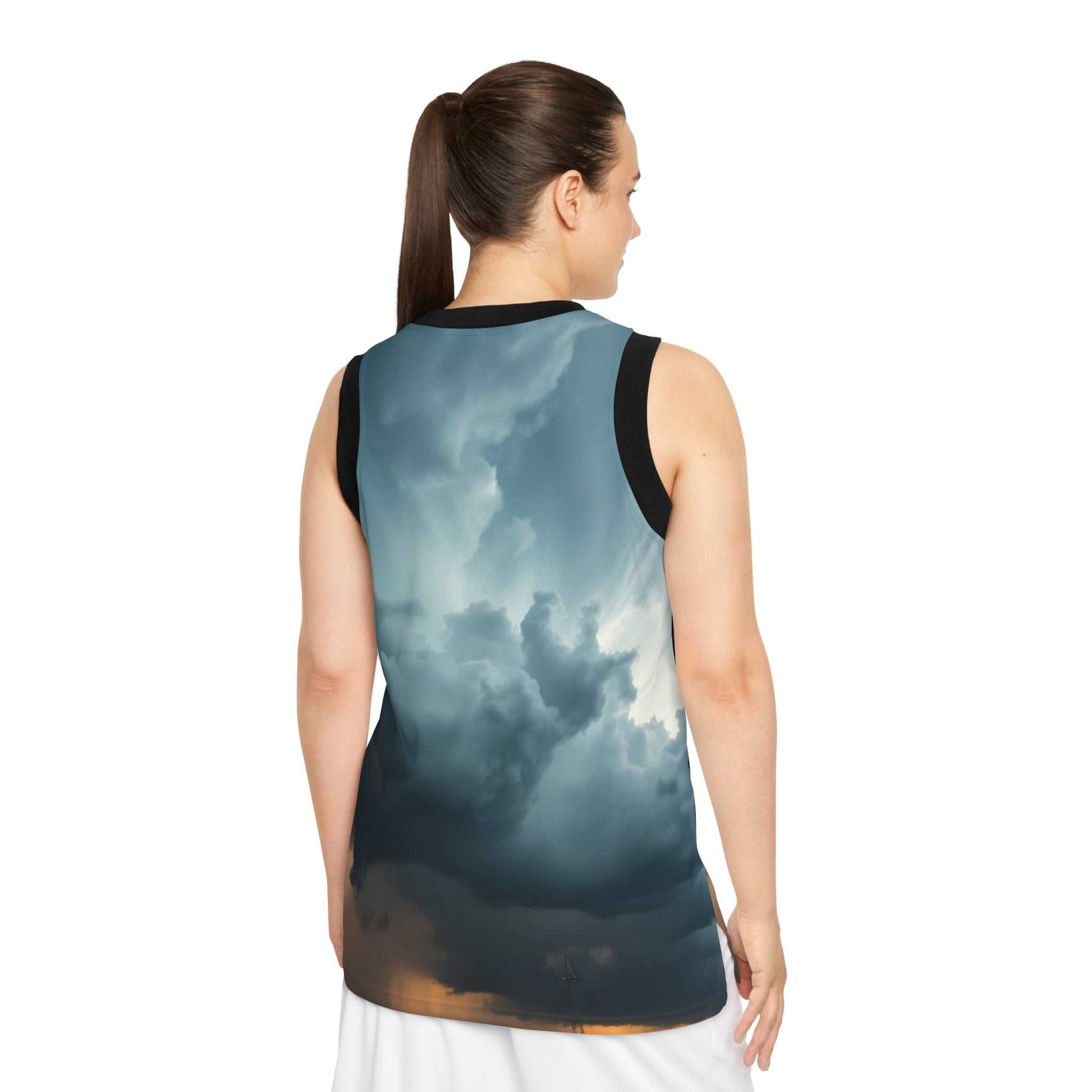 Unisex Sky Vibes basketball jersey with storm cloud print
