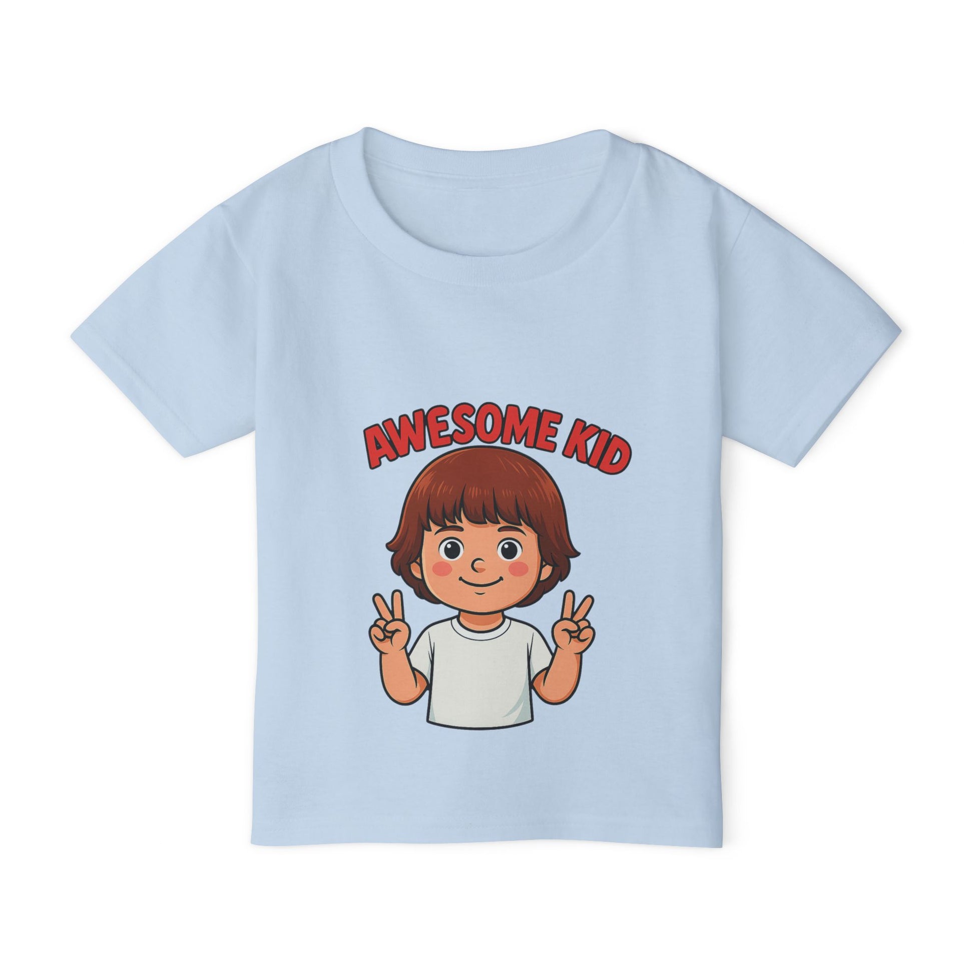 Smiling child in playful kids T-shirt, perfect for gifting

