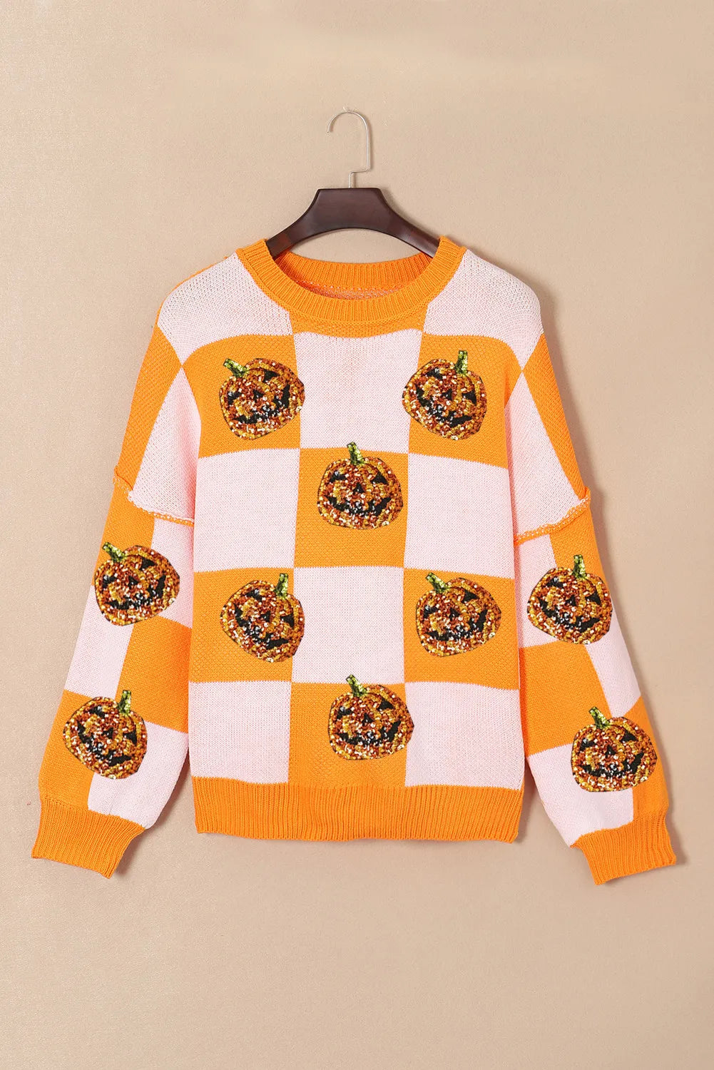 Soft Acrylic Pumpkin Checkered Sweater – Everyday Comfort