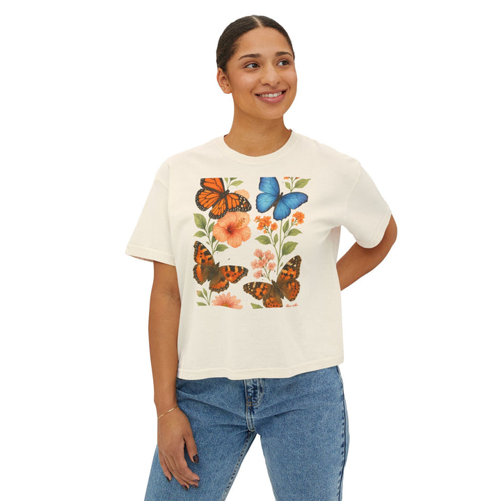 Butterfly Floral Women’s Boxy Tee – Vintage Style