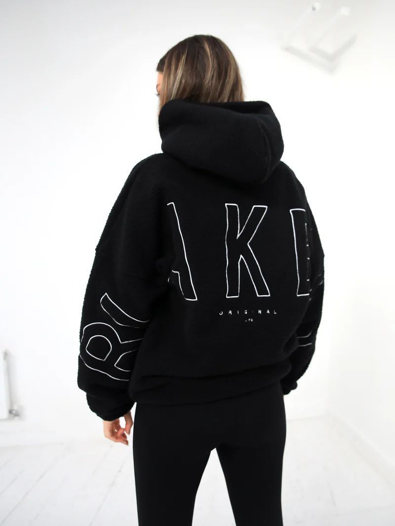 Soft Lamb Fleece Pullover Coat with Embroidered Detail – Dark Green to Pink

