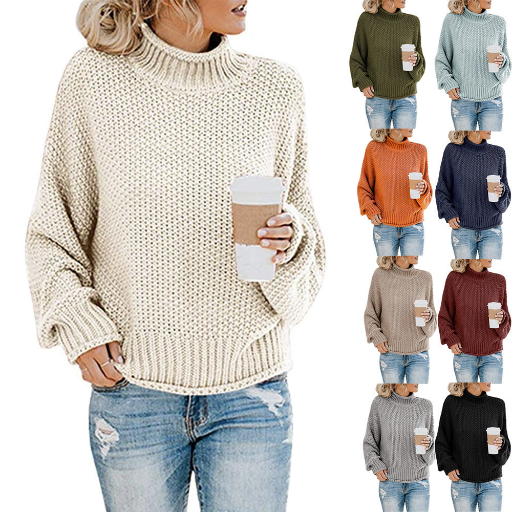Solid Turtleneck Pullover Sweater – Cozy Winter Knit