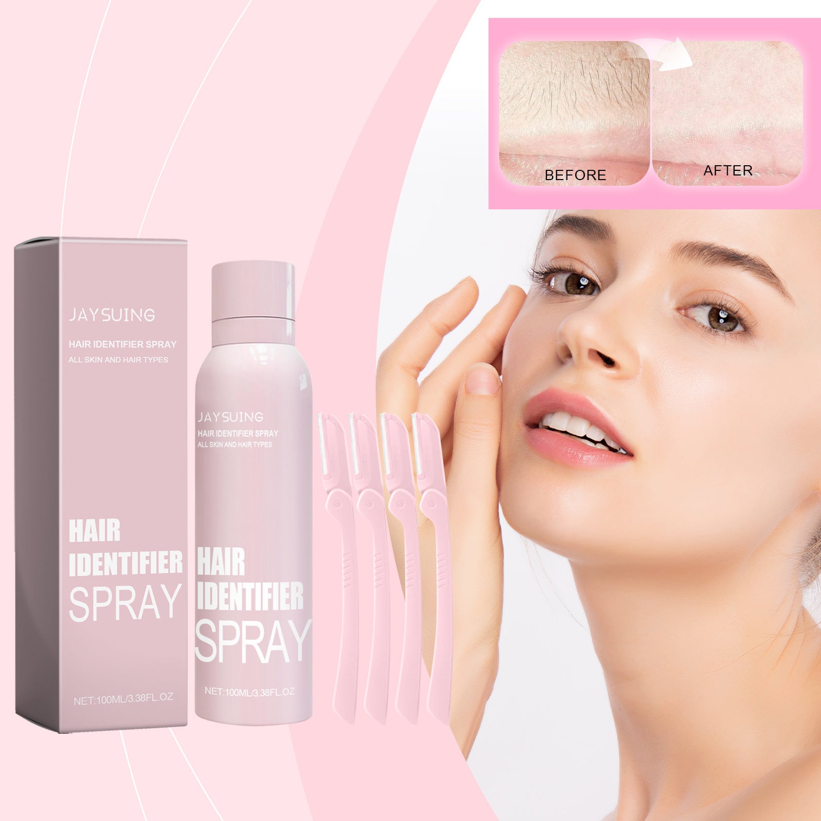 “Spa-style scene: Hair Identifier Spray set, soft towel, spatula”

