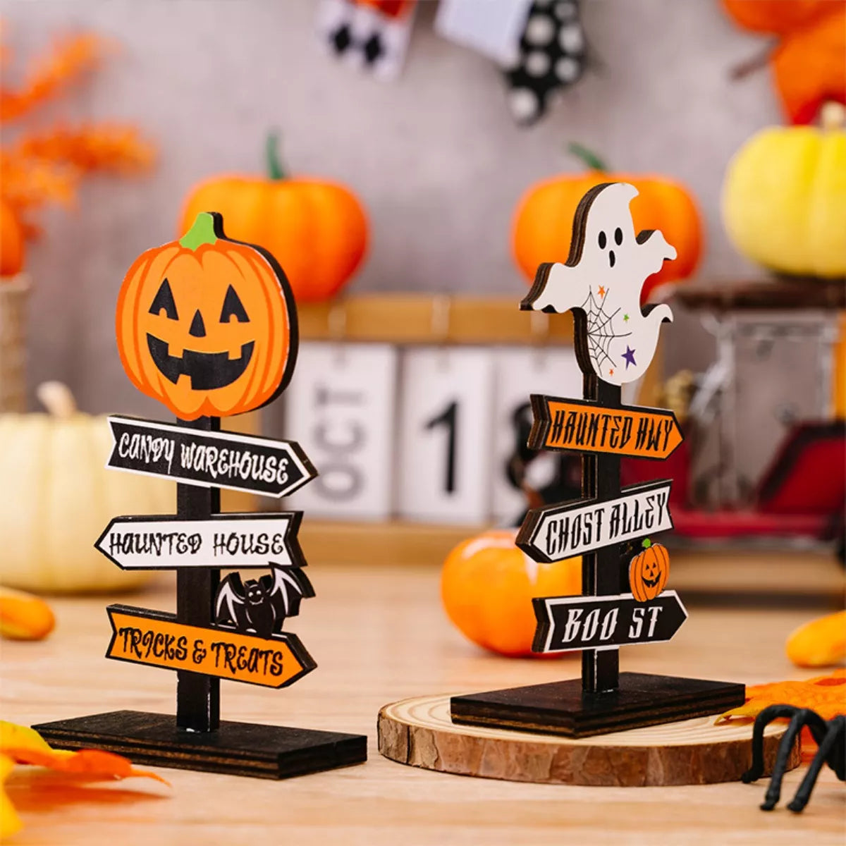 Spooky Halloween Wooden Signpost Ornaments for Tiered Trays