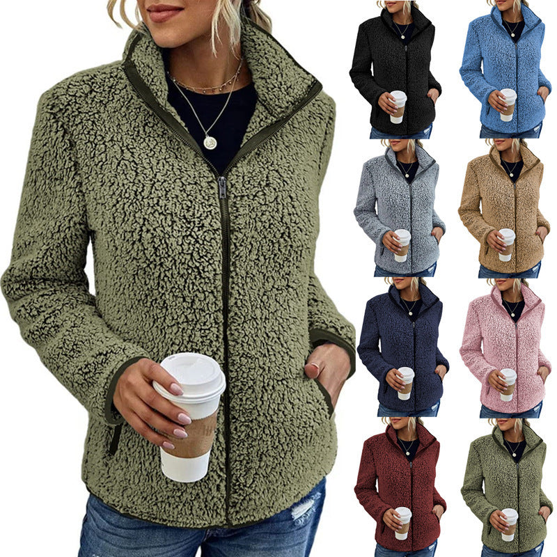 Women’s Bubble Velvet Zip Sweatshirt –Warm Stand Collar