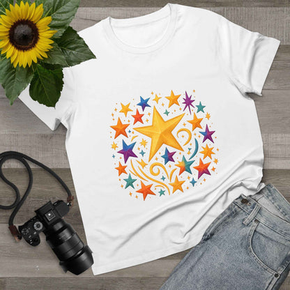 Women’s Vibrant Star Tee-100% Cotton Star Print T-Shirt