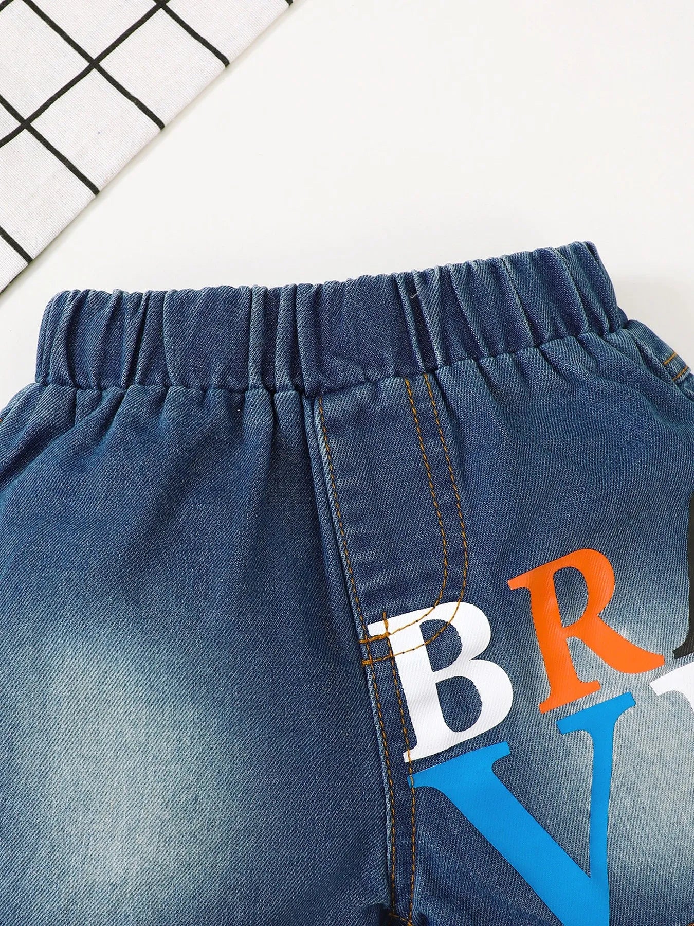 Stitching & Pocket Detail – Kids Denim Shorts Set, Macro

