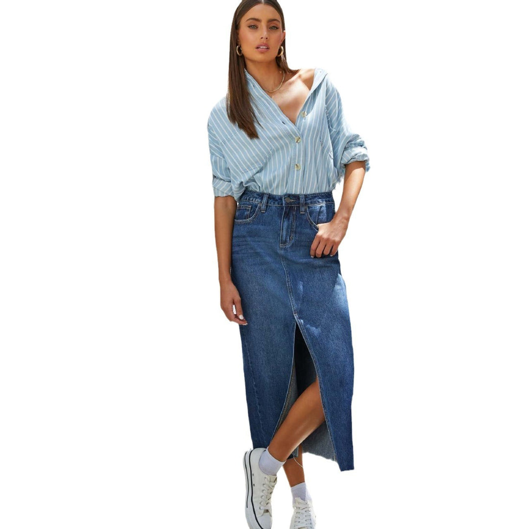 Street-Chic Slimming Denim Skirt – Clean Solid Color Finish