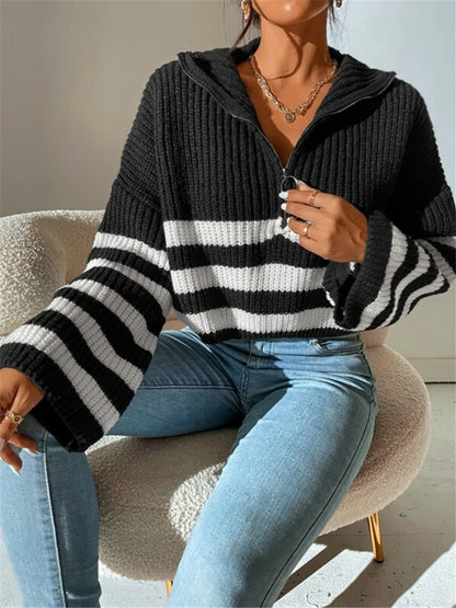 Striped Half Zip Cropped Sweater – Back View Highlighting Stripe Alignment