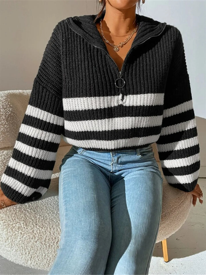 Striped Half Zip Cropped Sweater for Women
