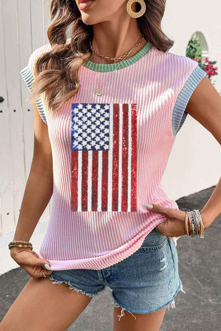Sequin American Flag Tee for Women – Shine with Style