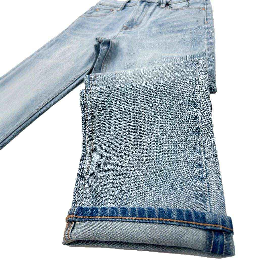 High-Waist Embroidered Cropped Denim Pants – Light Blue