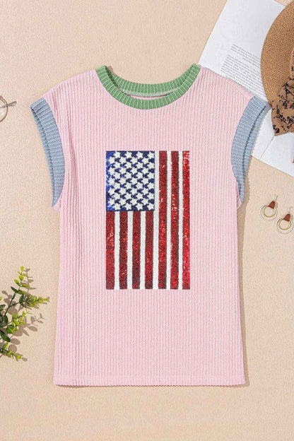Sequin American Flag Tee for Women – Shine with Style