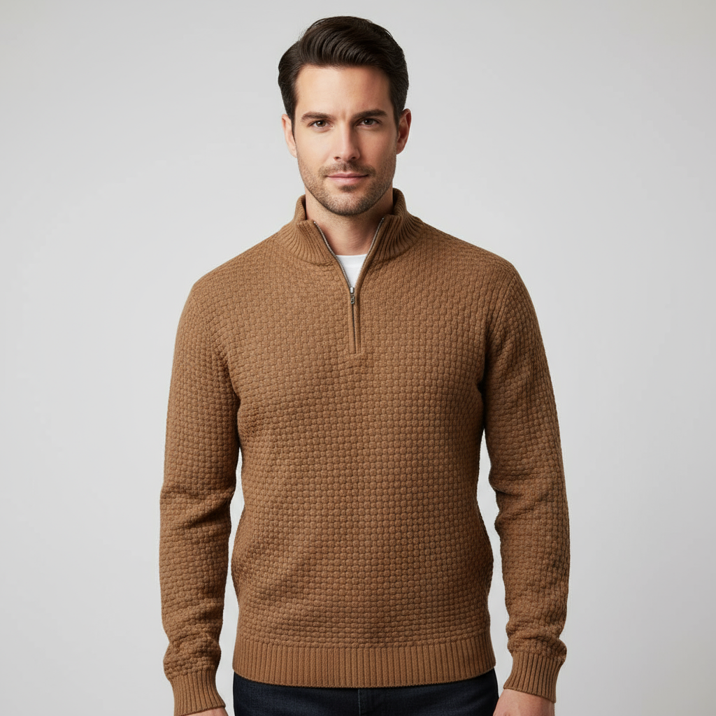 Stylish Men’s Polo Zip Sweater – Versatile Outfit