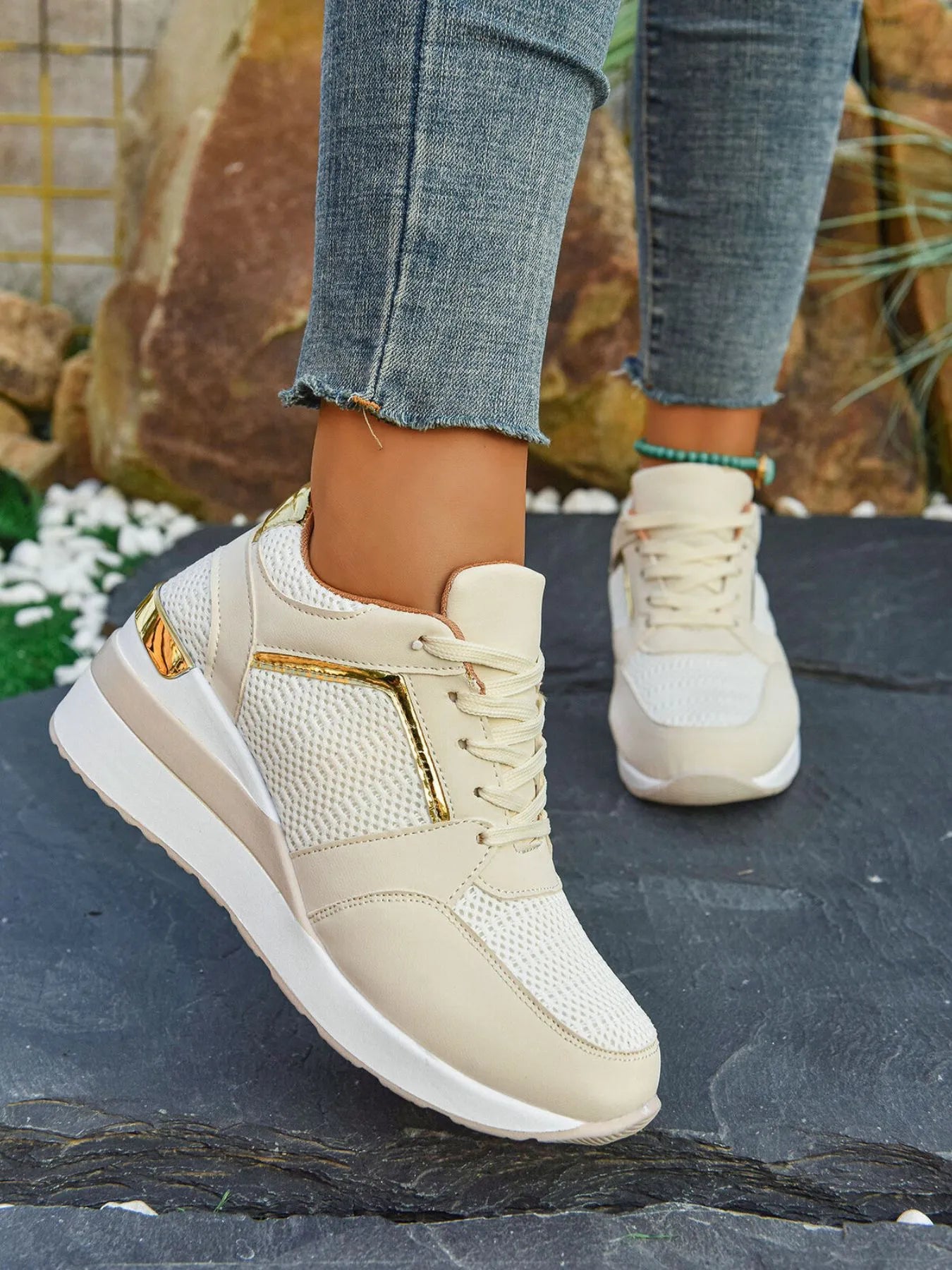 Stylish Mesh & PU Sneakers for Women


