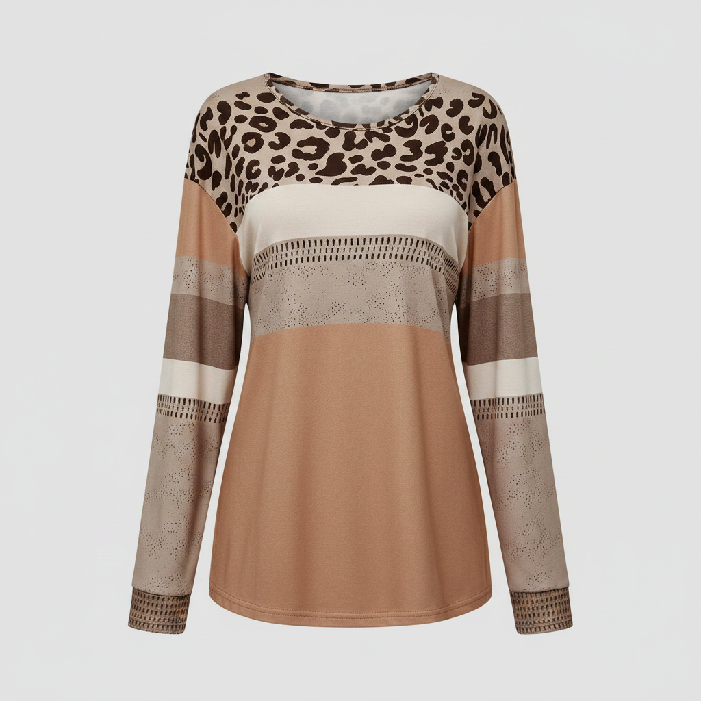 Damen T-Shirt mit Leopardenmuster und langen Ärmeln in Übergröße