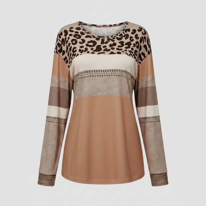 Damen T-Shirt mit Leopardenmuster und langen Ärmeln in Übergröße