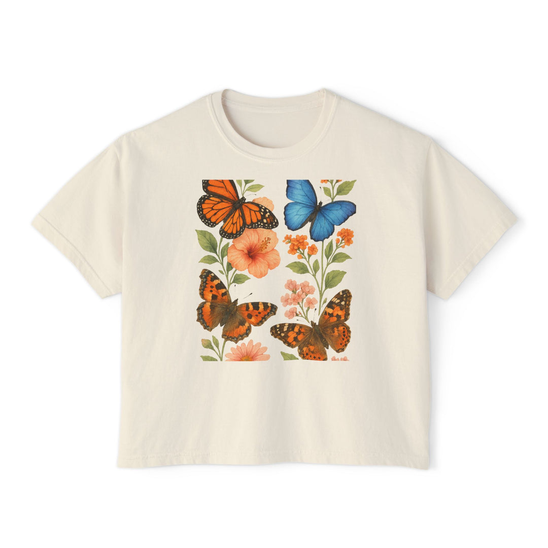 Butterfly Floral Women’s Boxy Tee – Vintage Style