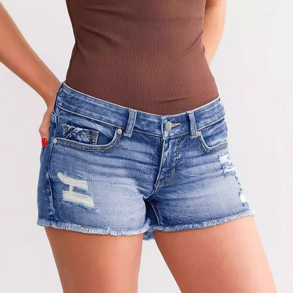 Stylish Women’s Ripped Denim Buttoned Shorts

