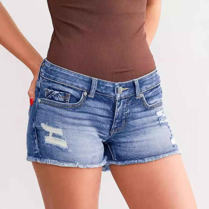 Stylish Women’s Ripped Denim Buttoned Shorts

