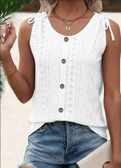 Eyelet Button Tank Top – Breezy Summer Style for Women