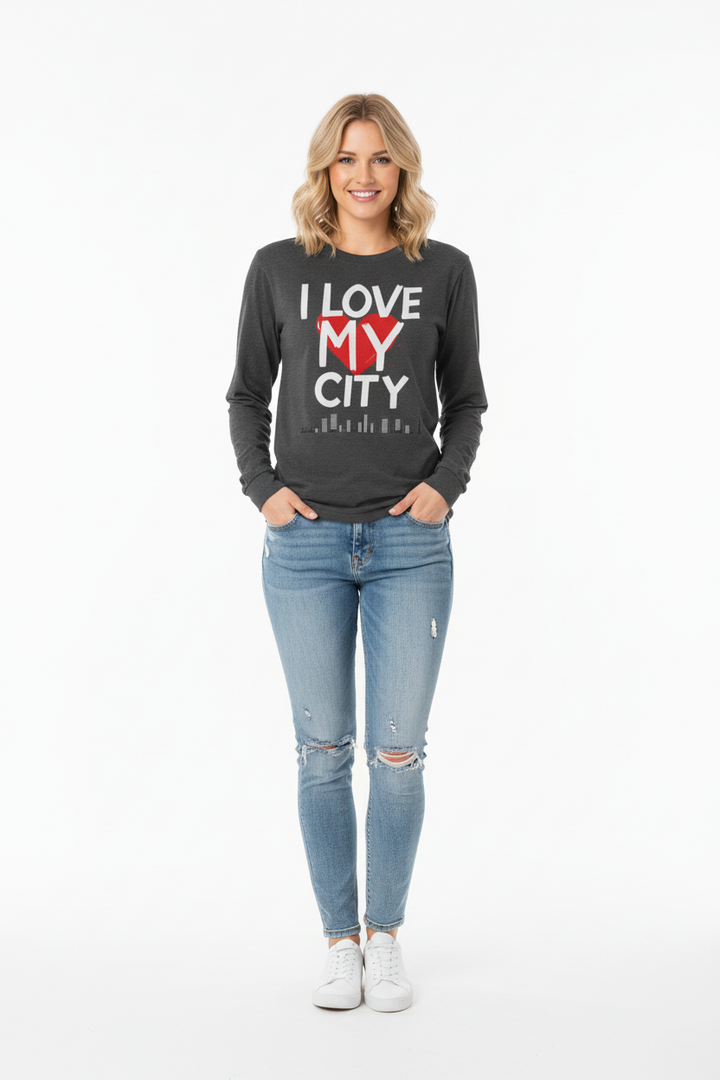 Woman wearing a black sweatshirt with &