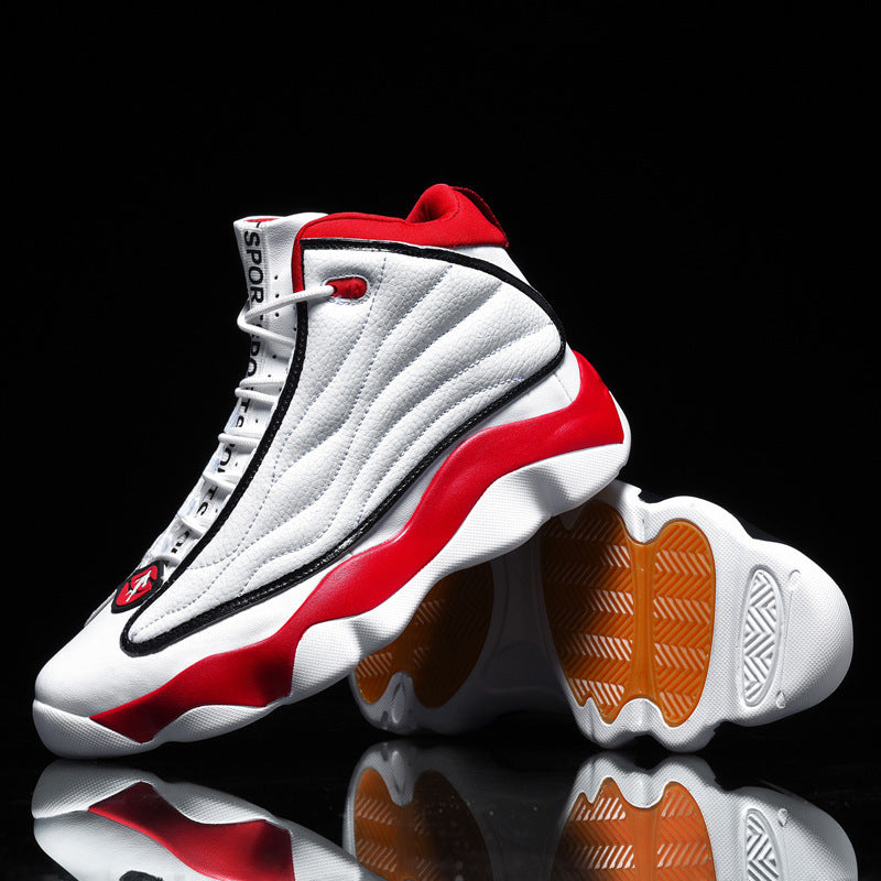 The trendy, modern silhouette of our men's high-top basketball shoes, making them a top choice for fashion-forward athletes.

