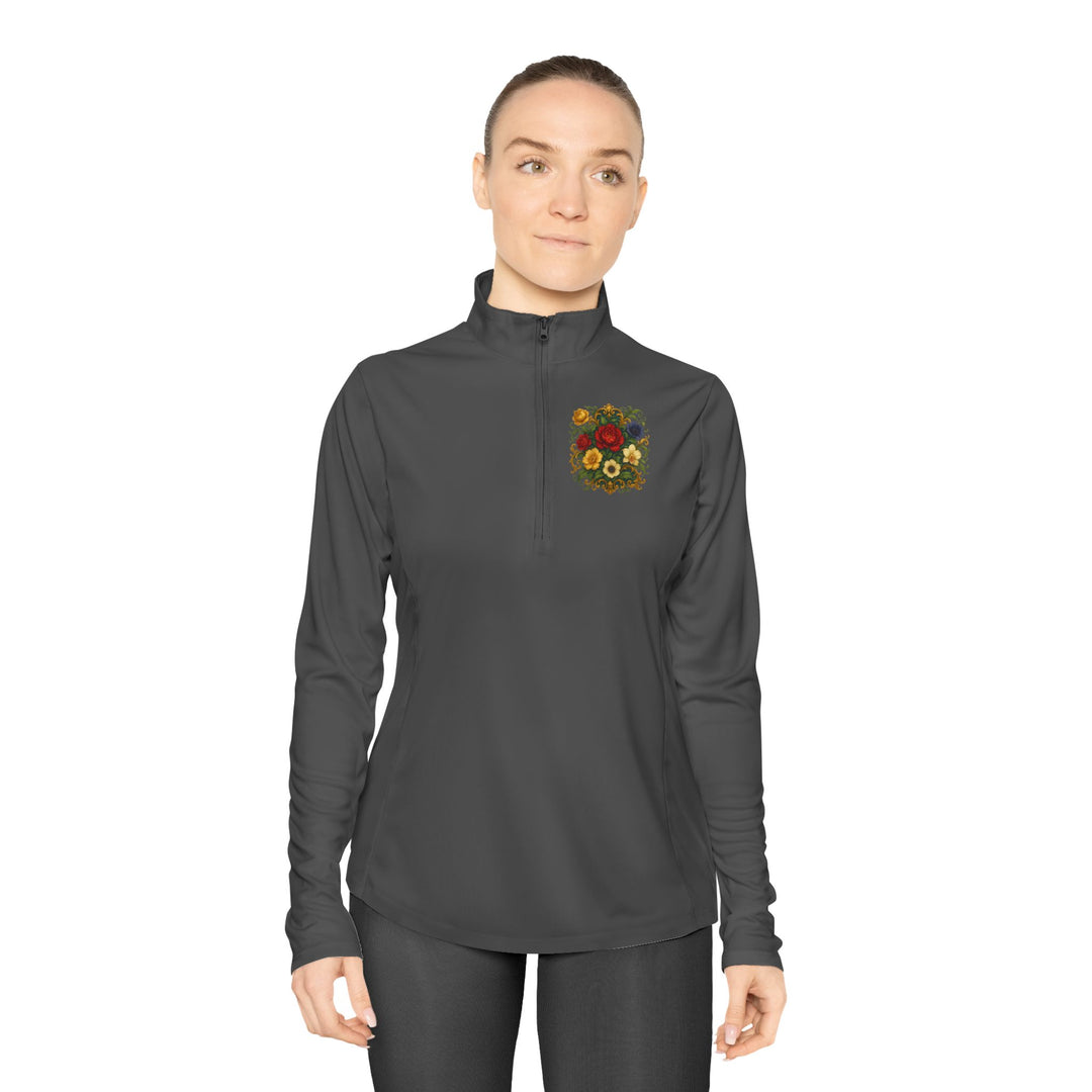 Travel light: Floral Ladies Quarter-Zip Pullover packs small, wears soft all day