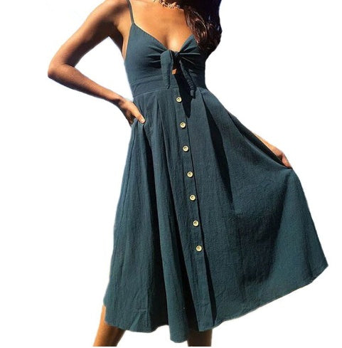 Trendy summer dress – women’s A-line with sexy backless detail