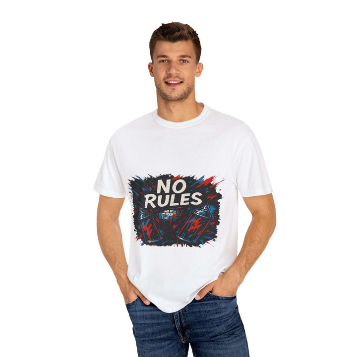 White unisex t-shirt with No Rules graphic print