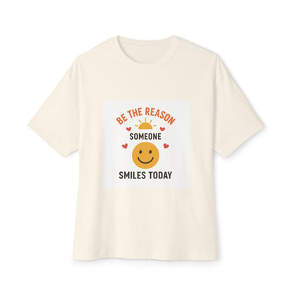 Cream oversized tee with smiley face and quote