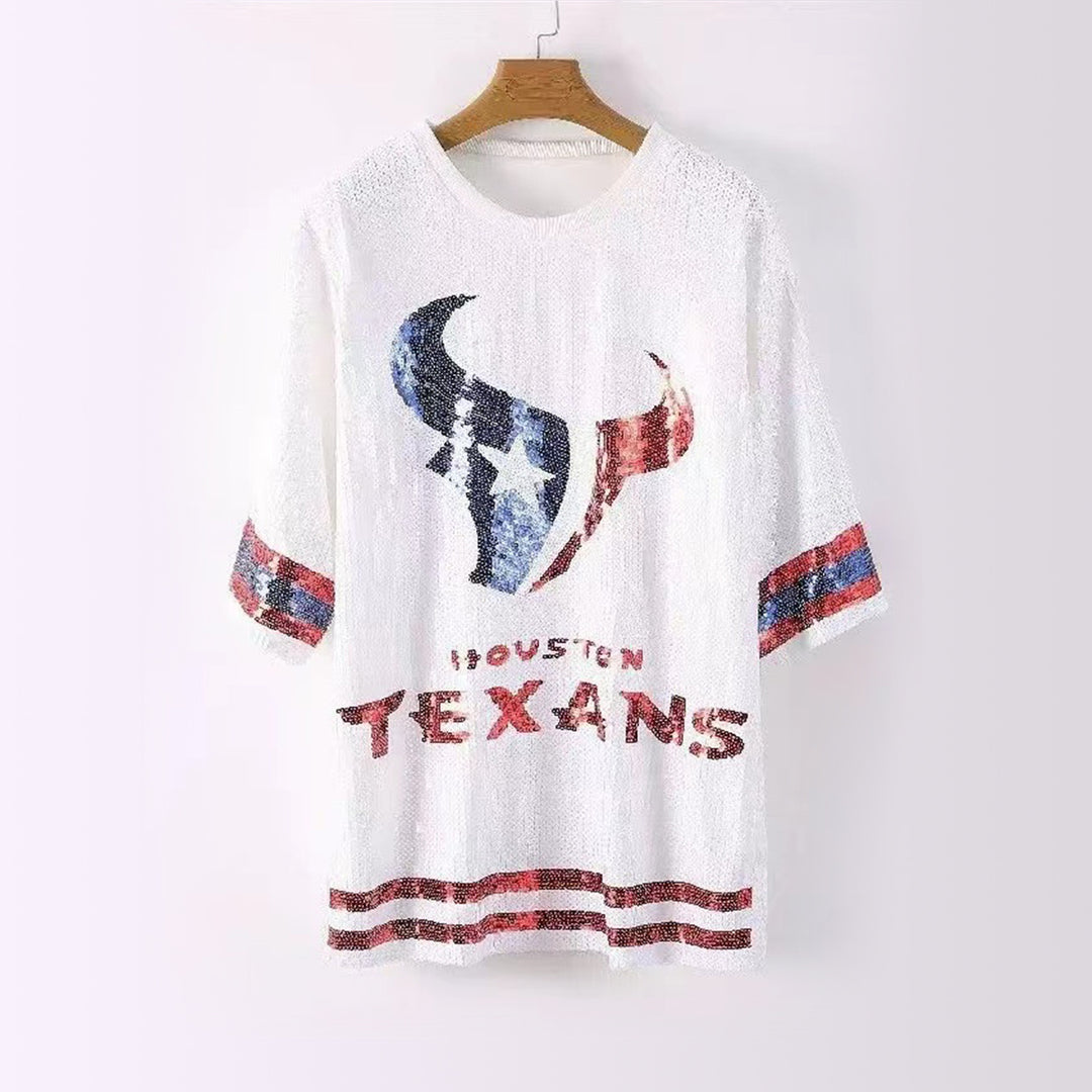 Urban Dark Blue Glitter T-Shirt Dress with Red Letters – Women&