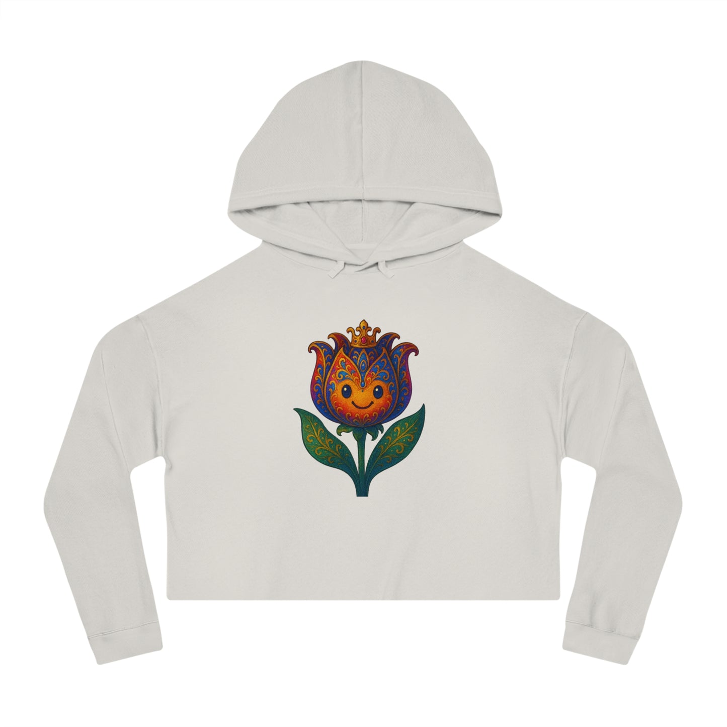 “Vibrant Tulip Design Floral Cropped Hoodie for Trend-Setting Women”

