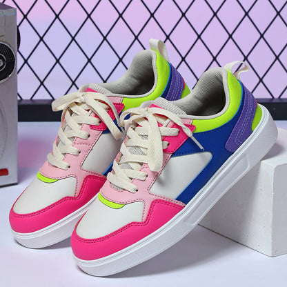 Vibrant pink blue rose red couple skateboard shoes

