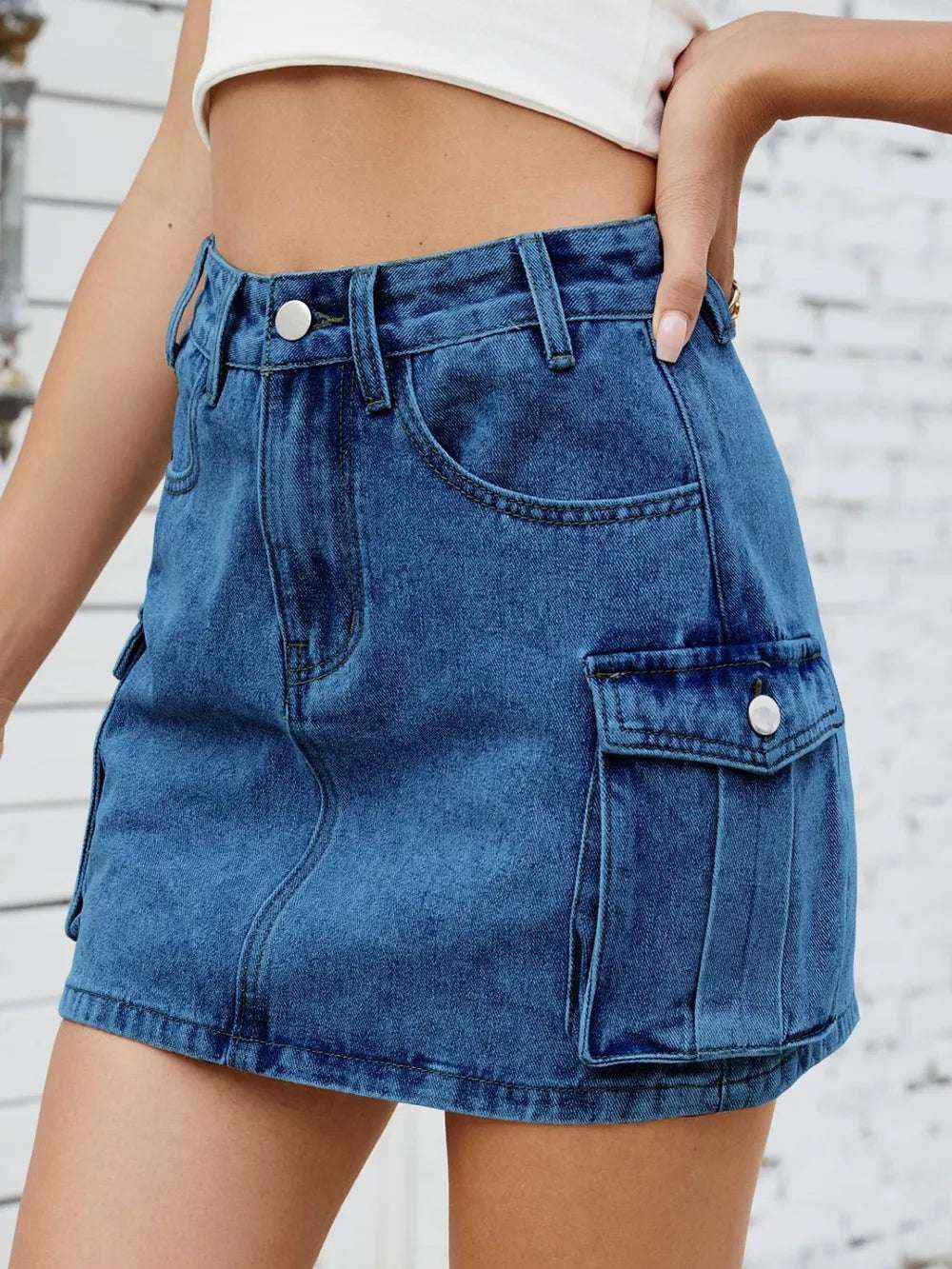 Cargo Denim Skirt with Pockets – Stylish Utility Look