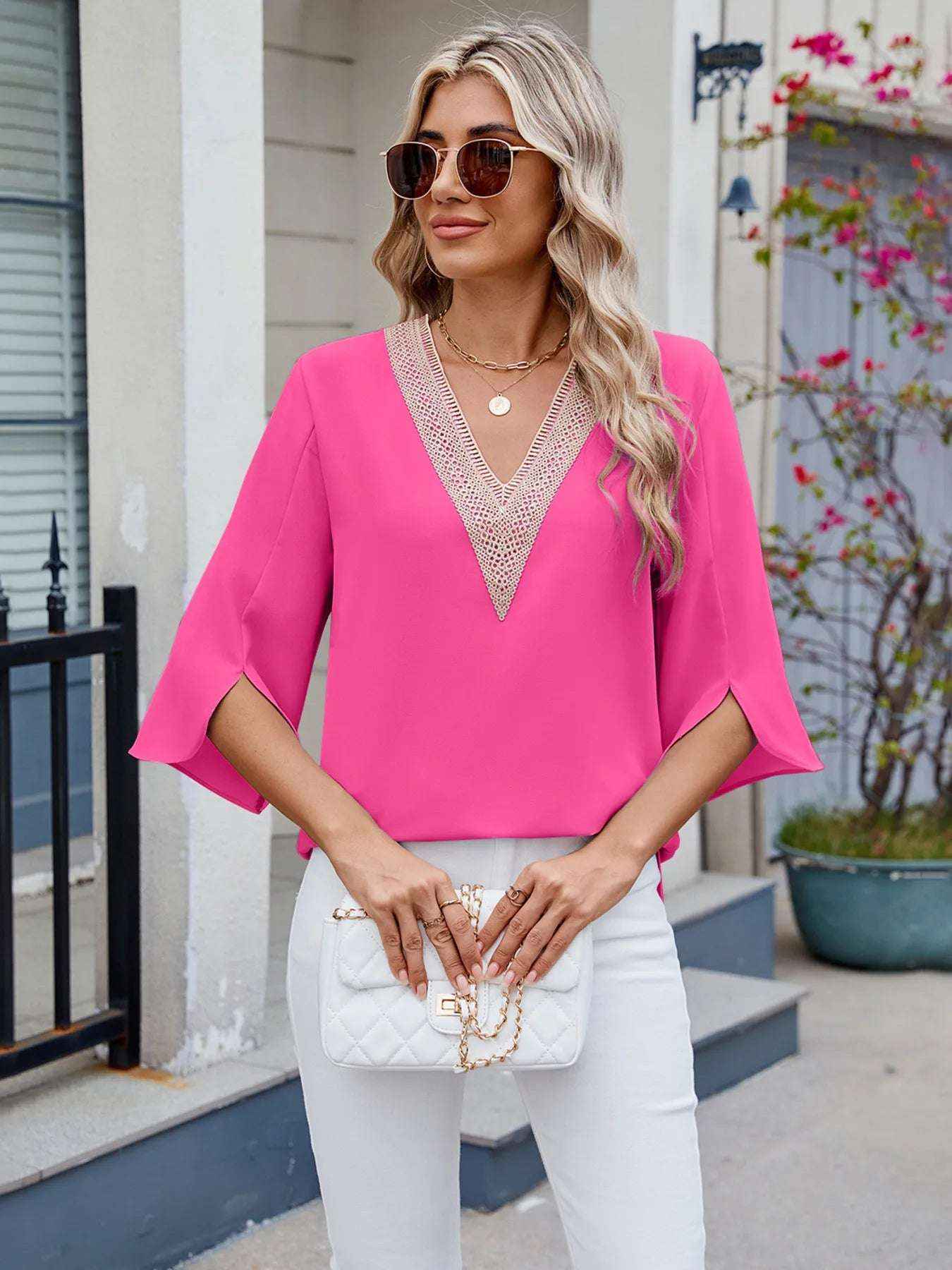 Elegant Lace V-Neck Blouse for Women