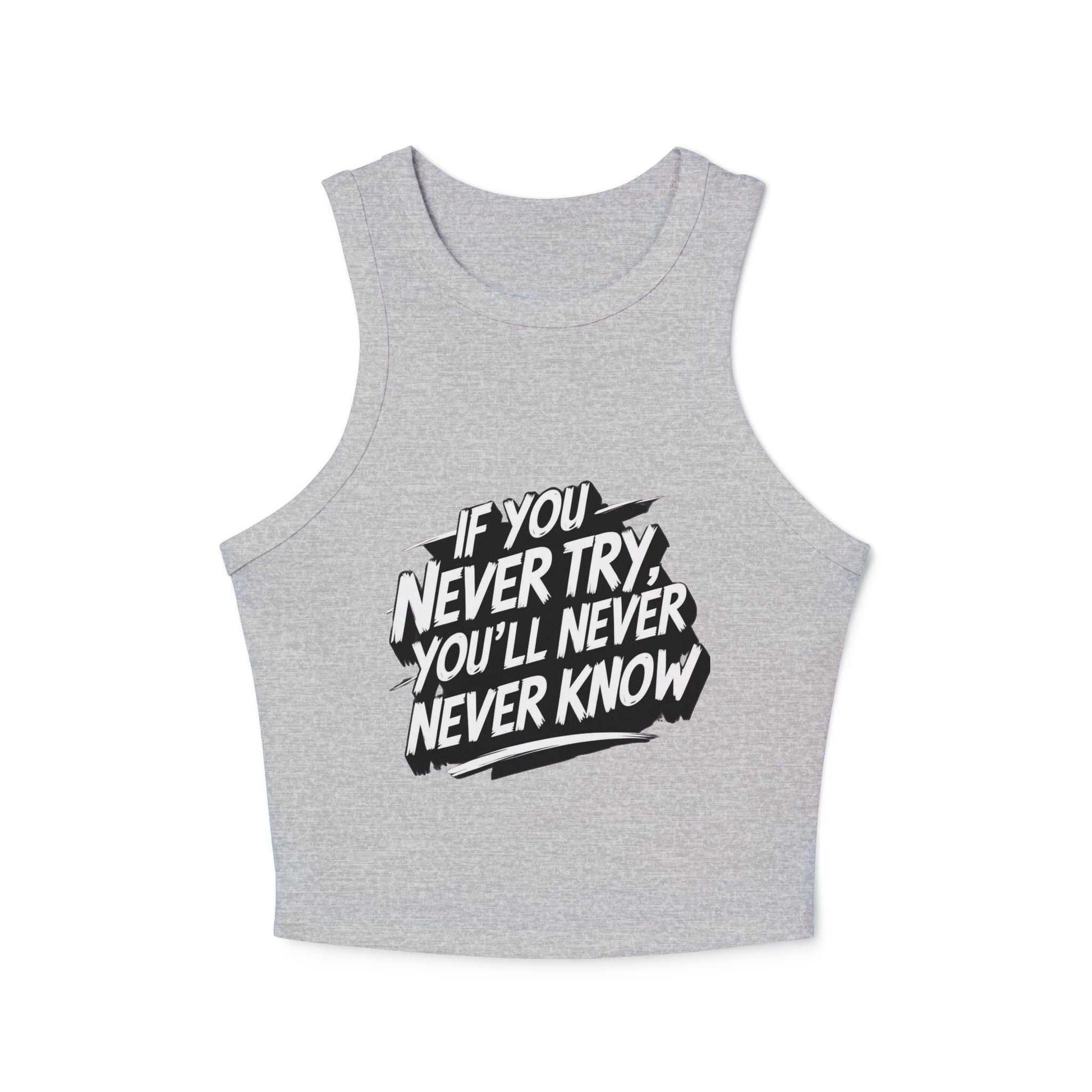 Gray women's racer tank with motivational text